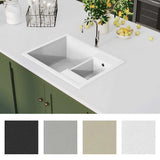 Kitchen Sink with Overflow Hole Double Basins White Granite 147088