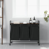 Laundry Basket 3 Compartments with Wheels Brown Oak 859094
