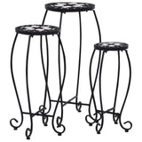 Table Set of 3 Black and White Iron and Ceramic Small Durable 46703