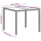 Garden Table with Glass Top Light Grey 90x90x75 cm Poly Rattan 368122