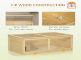 Wooden Hamster Cage with Sliding Tray, Openable Top, Hut for Syrian Hamster, Natural Wood Finish T3398P350085