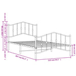 ZNTS Metal Bed Frame without Mattress with Footboard White 107x203cm 373852