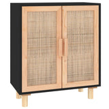 Sideboard Black Engineered wood, Solid pine wood, Natural rattan 345631
