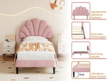 3ft Single Upholstered Velvet Bed, with Adjustable Chic Petal Headboard, Velvet Platform Bed N652P180513P