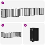 Dog Gate with Door Foldable 15 Panels Black 750 cm Poplar Wood 3155602