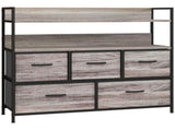 Rustic Chest of Five Fabric Drawers - Grey Wood Effect T3398P330539