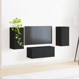 TV Cabinet Set Wall-mounted 6 pcs Black Engineered Wood 3409061