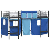 Kids'Loft Bed Frame with Curtains Black and Blue 75 x 190 cm 42020794