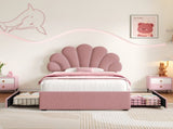 3ft Single Upholstered Bed with Adjustable Chic Petal Headboard, Soft Velvet Bed Frame with 2 N652P296621P