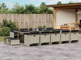 15 Piece Garden Dining Set with Cushions Light Grey Poly Rattan 3210635