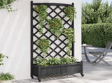 Planter with Trellis and Wheels Black Solid Wood Fir 3207655