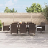 9 Piece Garden Dining Set with Cushions Brown Poly Rattan 3187447