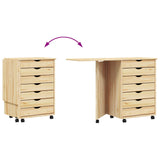 Rolling Cabinet with Desk MOSS Clear Varnish Solid Pine wood 42032404