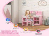 Two-Piece Kids Desk and Chair Set with Storage, for Ages 5-8 Years - Pink T3398P347723
