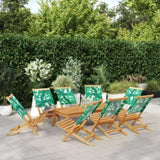 Folding Garden Chairs 8 pcs Green Fabric and Solid Wood 3214651
