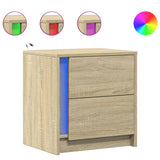 ZNTS Bedside Cabinets with LED Lights 2 pcs Sonoma Oak Engineered Wood 852052