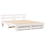 Bed Frame with Headboard White 200 x 200 cm Solid Pine Wood 3385671