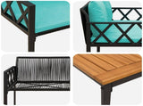 Outdoor Furniture Set 4 pcs Black and Turquoise Poly Rattan 42025346