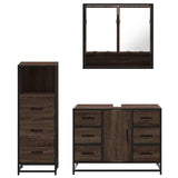 3 Piece Bathroom Furniture Set Brown Oak Engineered Wood 3301054