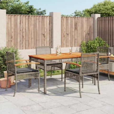 ZNTS 5 Piece Garden Dining Set with Cushions Grey Poly Rattan 3213571