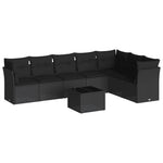 ZNTS 8 Piece Garden Sofa Set with Cushions Black Poly Rattan 3217745