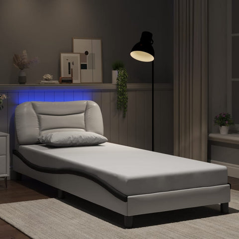 Bed Frame with LED without Mattress "Hvar" White and Black 80x200 cm 3213898