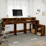 Desk with LED Lights Smoked Oak 200x104x91 cm Engineered Wood 3309469