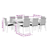 9 Piece Garden Dining Set Black Textilene and Steel 3187048
