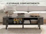 Coffee Table with Storage, Living Room Table with Slatted Tambour Sliding Doors and Foot Pads, T3398P377894