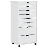 Rolling Cabinet with Drawers MOSS White Solid Wood Pine 355898