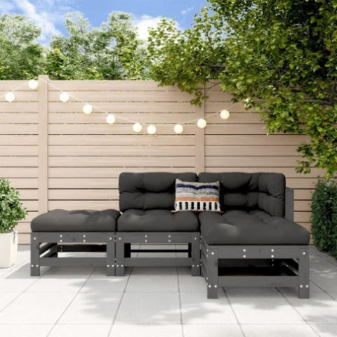 ZNTS 4 Piece Garden Lounge Set Grey Solid Wood Pine 3186503