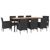 9 Piece Garden Dining Set with Cushions Black Poly Rattan 3187463