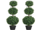 Set of 2 Decorative Artificial Trees, Topiary Ball-shaped Boxwood Trees in Pot, Fake Plants for Home T3398P343145