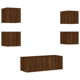 6 Piece TV Wall Units with LED Brown Oak Engineered Wood 3216817