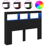 Headboard Cabinet with LED Black Oak 140x17x102 cm 863130