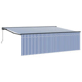 Retractable Awning Manual Blue and white 450 x 300 cm Fabric 3330853