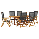 Garden Dining Set Black Solid Acacia Wood, PE Rattan Medium 3281718