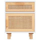 Bedside Cabinets 2 pcs White Solid Wood Pine and Natural Rattan 345607