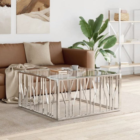 ZNTS Coffee Table 100x100x50 cm Stainless Steel and Glass 350065