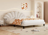 4ft6 Double Upholstered Velvet Bed, with Adjustable Chic Petal Headboard, Velvet Platform Bed N652P169590