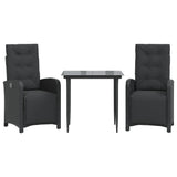 3 Piece Bistro Set with Cushions Black Poly Rattan 3212528