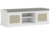 Boho Shoe Storage Bench with Padded Cushion and Rattan Doors - White T3398P423862