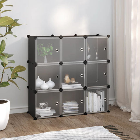 ZNTS Storage Cube Organiser with 9 Cubes and Doors Black PP 340558