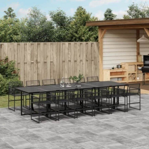 ZNTS 13 Piece Garden Dining Set Black Poly Rattan 3295037