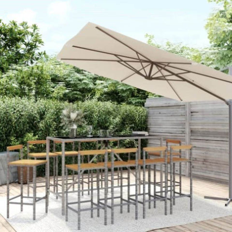11 Piece Garden Bar Set Grey Poly Rattan& Solid Wood Acacia 3187699