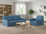 Sofa Set 2 pcs Blue Corduroy Fabric 3433251