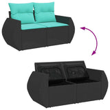 6 Piece Garden Sofa Set with Cushions Black Poly Rattan Acacia 3326568