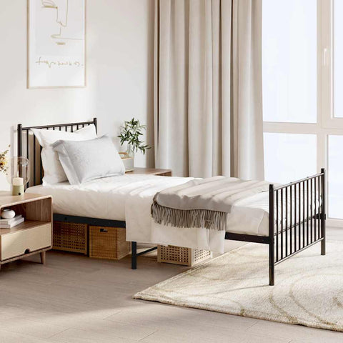 Metal Bed Frame without Mattress with Footboard Black 90x190cm 350874