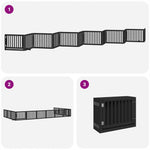 Dog Gate with Door Foldable 12 Panels Black 960 cm Poplar Wood 3155684