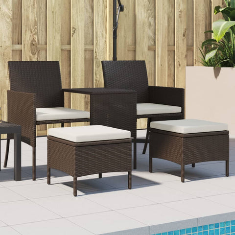 ZNTS Garden Sofa 2-Seater with Table and Stools Brown Poly Rattan 317625